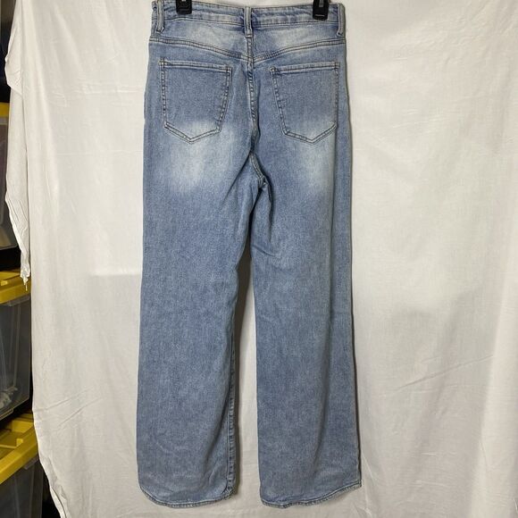 S.O.N.G. STREET Denim Jeans Wide Leg Button Fly Distressed Ripped Women 7 Blue - Picture 2 of 8